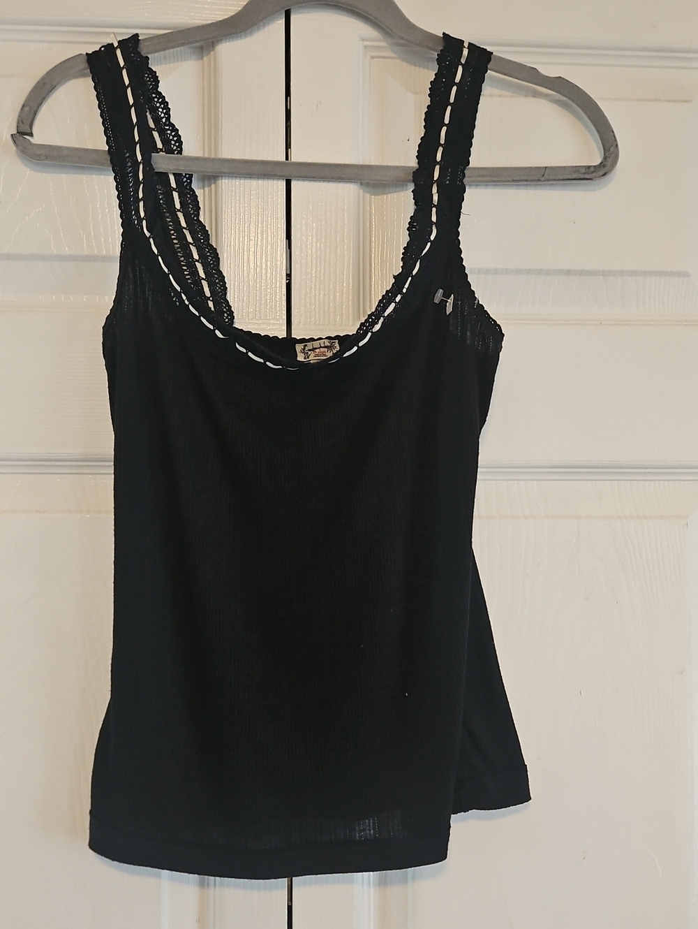 Free People Black Ribbed Lace-Trim Camisole
